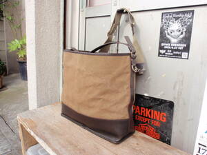 土屋鞄（ツチヤカバン）　キャンバス地と茶革コンビなハンドバッグ/ショルダーバッグ　