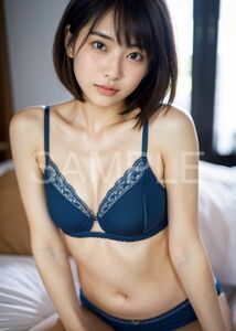 【高画質 A4サイズ ポスター】AI グラビア 下着 ベッド ブラ モデル 美女 美少女 かわいい 写真 匿名配送 N40048