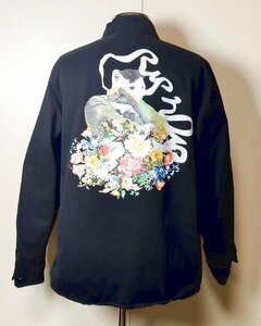 リップンディップ ミリタリージャケット M シャツジャケット CPOジャケット風 RIPNDIP ブラック フラワー キャットフォト 花柄 長袖シャツ