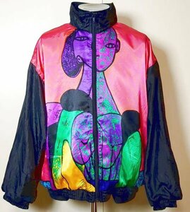 ピカソジャケット julia michaels M ナイロンジャケット ヴィンテージ サテン ブルゾン アート キュビズム vintage Picasso pattern jacket