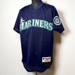 USA製 マリナーズ マジェスティック 応援ユニフォーム M プルオーバーベースボールシャツ Tシャツ ワッペン MLB Majestic Seattle Mariners