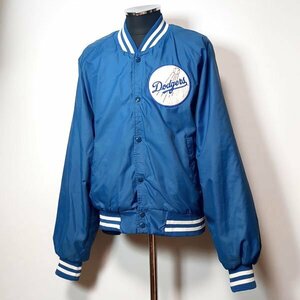 USA製 ドジャース チョークライン ナイロンスタジャン XL ワッペン 薄手 ブルー 90s ヴィンテージ Chalk Line　Los Angeles Dodgers