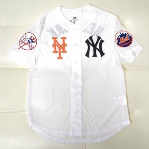 ヤンキース メッツ サブウェイシリーズ ベースボールシャツ M 薄手 シースルー ユニフォーム マジェスティック New York Yankees Mets