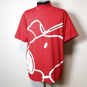 スヌーピー サイコバニー ビッグプリント モックネックTシャツ XL ゴルフウェア レッド PEANUTS Psycho Bunny