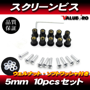 アルミ スクリーンビス M5 10本セット 銀 シルバー / スクリーンネジ NS-1 NSR50 NSR80 TZR50R TZM50 YSR50 NS50F NSF100 NSRmini TZR250R