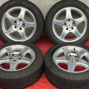 80%溝有。RONAL製。メルセデスベンツ純正16インチ×7J＋37 5穴PCD112●205/55R16スタッドレスタイヤ付き4本セット。20年式のタイヤ。