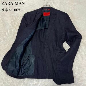 ZARA MAN リネン　サマージャケット　テーラード　紺　アンコン　デニム調