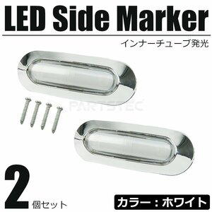 LED サイドマーカー ホワイト 白 2個 12V 24V 面発光 メッキ ランプ マルチライト 照明 クリア デコトラ トラック トレーラー / 146-172x2