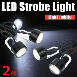 12V 汎用 LED 蛍ライト ホタルランプ 2個 ステー付 ホワイト デイライト 点滅 白 イルミネーション フラッシュ バイク CB250T バブ / 147-7