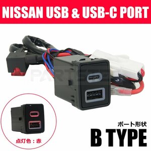 日産用 USB USB-C 2ポート搭載 スイッチホールパネル 日産 Bタイプ スマホ タブレット 充電 ビルドイン F15 ジューク /147-187