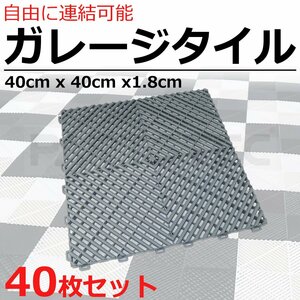 ガレージタイル グレー 40枚セット ガレージマット 40cm×40cm×1.8cm はめ込み ベランダ 屋外 駐車場 / 147-140x40