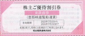 △.恵那峡遊覧船 割引券(大人通常1500円→1100円に割引、小人通常750円→550円)1枚で4名まで割引可 2024/7/15期限 名鉄株主優待券 即決あり