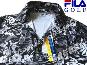 ■新品【FILA GOLF】フィラゴルフ ハイビスカス柄 QUICK-DRY吸汗速乾 ストレッチ 半袖ポロシャツ■BK/L