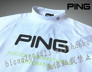 ■新品【PING GOLF】ピン ゴルフ QUICK DRY 吸汗速乾 接触冷感 モックネック半袖シャツ■WH/L