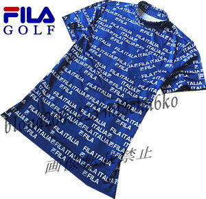 ■新品【FILA GOLF】フィラゴルフ COOL TOUCH接触冷感 全体飛びロゴ モックネック半袖シャツ■BL/3L(XXL)