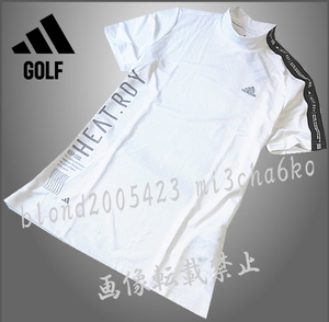 ■新品【adidas GOLF】アディダスゴルフ 清涼COOL-DRY 全面右側BIGロゴ 半袖 モックネック シャツ■WH/O(XL)