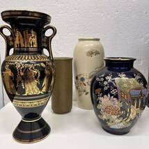 【C-25006】陶器 ギリシャ製含 花瓶 セット売り LAMBROU BROS 24K GOLD ゴールド 置物 アンティーク 骨董 オブジェ フラワー _画像1