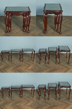 [78641]英国 クラシック ガラストップ ネストテーブル 猫脚 ウォールナット サイドテーブル ローテーブル 3連 花台 飾り台 イギリス_画像5