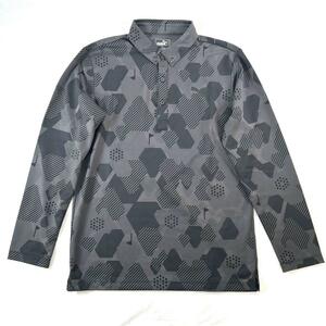 C1 PUMA プーマ　長袖ポロシャツ　ゴルフウェア カモ LS ポロシャツ　GOLF　ストレッチ素材　総柄　メンズ　男性用　sizeM