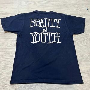 【即決】STUSSY ステューシー beauty and youth ユナイテッドアローズ　 別注　コラボ　ネイビーTシャツ Sサイズ　オールド