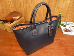  smaller S size * navy blue navy leather × orange lining. Mini tote bag! made in Japan hand made Himeji leather 