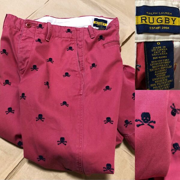 RUGBY BY Ralph Lauren チノパン 0 W70程度 ピンク ラルフローレン ラグビー パンツ 総柄 長ズボン