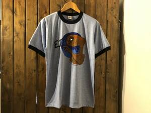 新品●E.T.　ビンテージスタイル　霜降り　リンガーTシャツ［L］●スティーブンスピルバーグ/SFファンタジー映画/BLUE