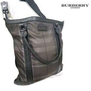 Burberry/バーバリー ナイロン製 ビジネス トートバッグ ブラック系 チェック柄 レザー