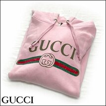 TS グッチ/GUCCI フード付きパーカー ヴィンテージロゴ ピンク Lサイズ ドラゴン刺繍入り_画像1