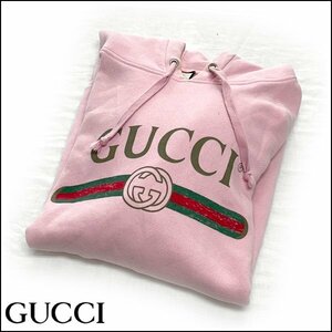 TS グッチ/GUCCI フード付きパーカー ヴィンテージロゴ ピンク Lサイズ ドラゴン刺繍入り