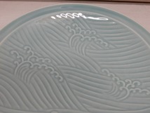 ●青磁 波模様 大皿 盛皿 約33.5㎝ てっさ皿 鮨屋 ふぐ 和食器 和皿●_画像4
