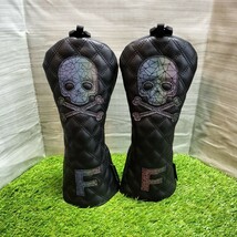 【FW】黒スカルメタリック　ゴルフヘッドカバーフェアウェイウッド用２点セット_画像1