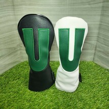 【UT】 ゴルフクラブヘッドカバー　ユーティリティ用　デカロゴ　白黒２点セット_画像1