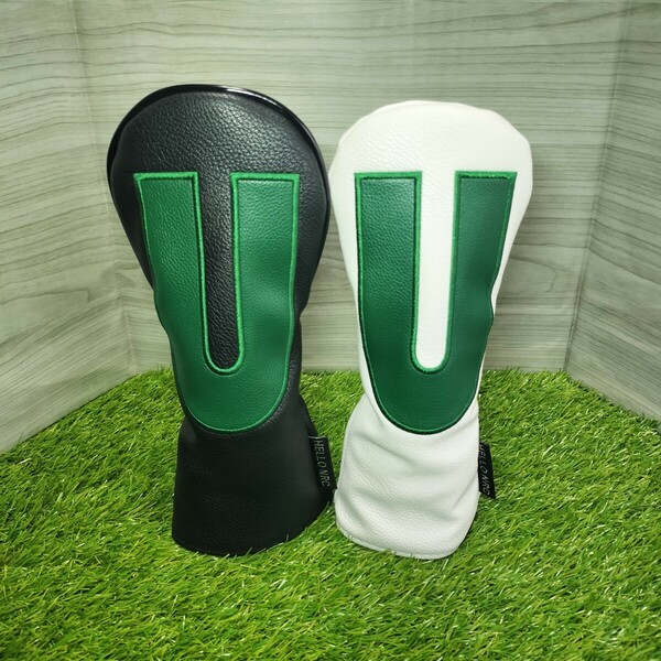 【UT】 ゴルフクラブヘッドカバー　ユーティリティ用　デカロゴ　白黒２点セット