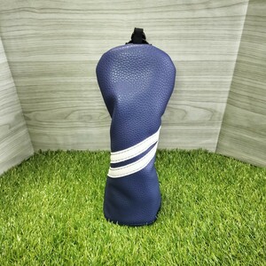 【UT】 藍色　ゴルフヘッドカバー　ユーティリティ用　シンプル２ライン