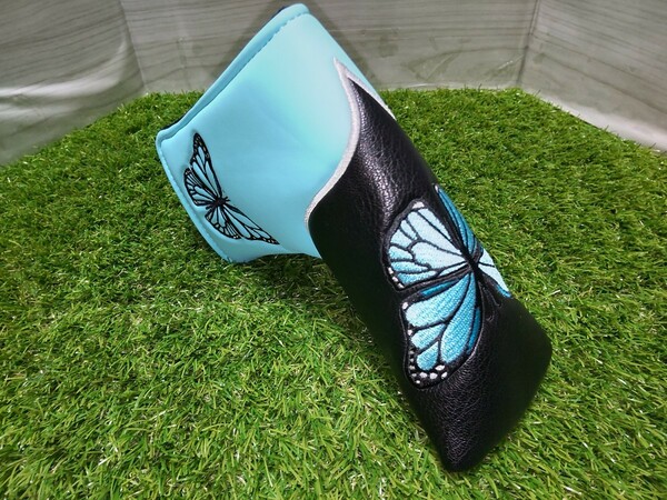 ゴルフヘッドカバー　パターカバー　ピンタイプ用　黒バタフライ　黒蝶