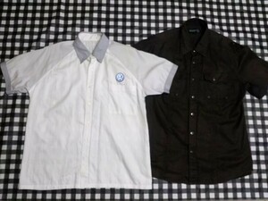 半袖シャツ2点セット　Mサイズ相当　黒&白　希少フォルクスワーゲン他　カッターシャツ/ワイシャツ　送料無料