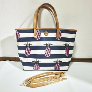 TORY BURCH トリーバーチ 2wayボーダートートバッグ 正規販売店購入品☆キャンバストート/通勤通学/ ショルダーバッグ/斜めがけバッグ