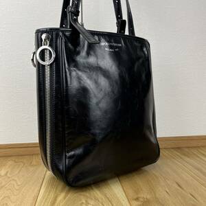  rare expansion function attaching EMPORIO ARMANI Emporio Armani Logo seal character A4 storage possibility tote bag hand business commuting men's leather black 