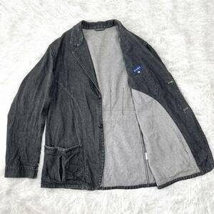 極美品 XL相当●ビームス BEAMS テーラードジャケット デニム生地 調 ウール ブラック グレー メンズ レディース ユニセックス