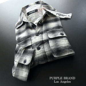 【PURPLE BRAND パープルブランド / USA】ロンハーマン取扱ブランド◎ 未使用 オンブレーチェック 白/黒 コットンシャツ Mサイズ!!