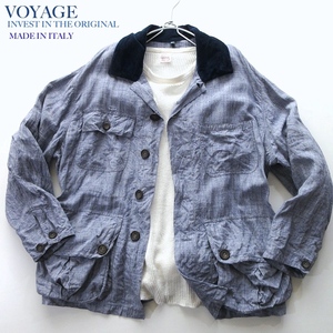 [VOYAGEboya-ju/ Italy ] rare goods 90s Vintage linen coverall Work jacket oversize!! flax 100% Italy made 