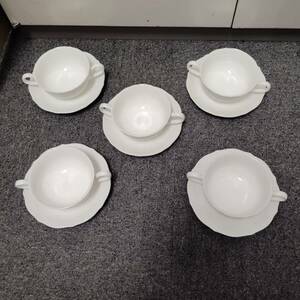 【B-13907】1円スタート Noritake ノリタケ スープカップ＆ソーサー 5客セット 白色 洋食器 陶器 飾り物