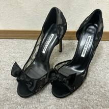 【MYT-4084】1円～ マノロブラニク MANOLO BLAHNIK パンプス 36 1/2 - 化学繊維 黒 レディース レース 婦人 ブランド 靴 シューズ 写真参照_画像1