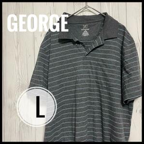 ◆ GEORGE ◆ ポロシャツ ボーダー L オーバーサイズ グレー コットン US古着 アメカジ 