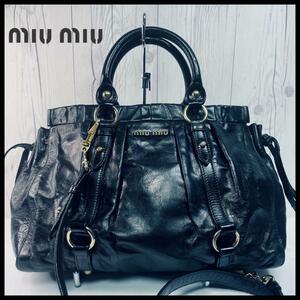 * beautiful goods * miumiu MiuMiu handbag shoulder bag leather black black diagonal .. Cross body bag 