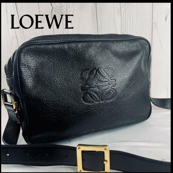 ◆美品◆ LOEWE ロエベ アナグラム レザー ショルダーバッグ レザー 黒 斜め掛け クロスボディ ブラック ボディバッグ