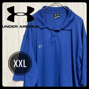 ◆ UNDER ARMOUR ◆ ポロシャツ XXL ブルー 青 オーバーサイズ ワンポイント ロゴ 刺繍