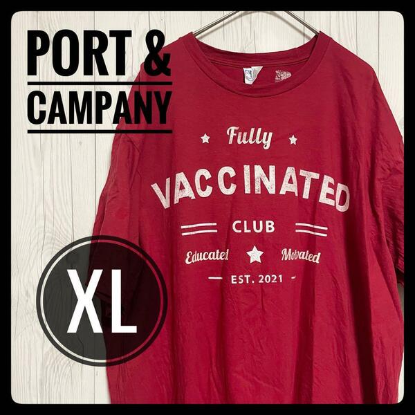 ◆ PORT & CAMPANY ◆ Tシャツ レッド 赤 XL コットン ロゴT ロゴTシャツ US古着