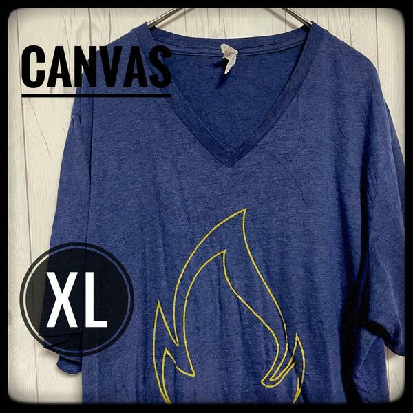 ◆ CANVAS ◆ Tシャツ XL ネイビー 紺 オーバーサイズ Vネック ビッグサイズ ブルー US古着 アメカジ